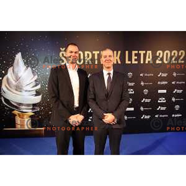 Uros Slokar and Beno Lapajne at Slovenian Sports Press Gala night with awards for Best Slovenian Sportsman 2022 in Cankarjev dom, Ljubljana, Slovenia on December 13, 2022
