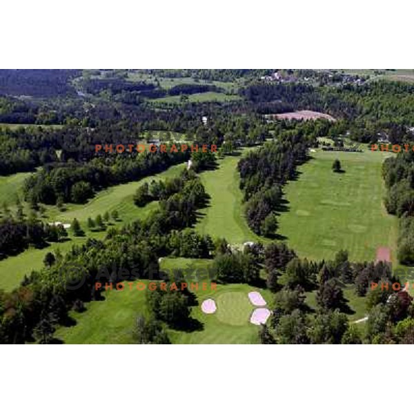 Bled Golf & Country Club, Slovenia from the Air. King\'s golf course (6256 meters, par 73) and Lakes golf course (6094 meters, par 72). Photo by Ales Fevzer 