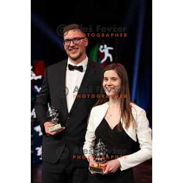 Kristjan Ceh and Ursa Bogataj at Slovenian Sports Press Gala night with awards for Best Slovenian Sportsman 2022 in Cankarjev dom, Ljubljana, Slovenia on December 13, 2022