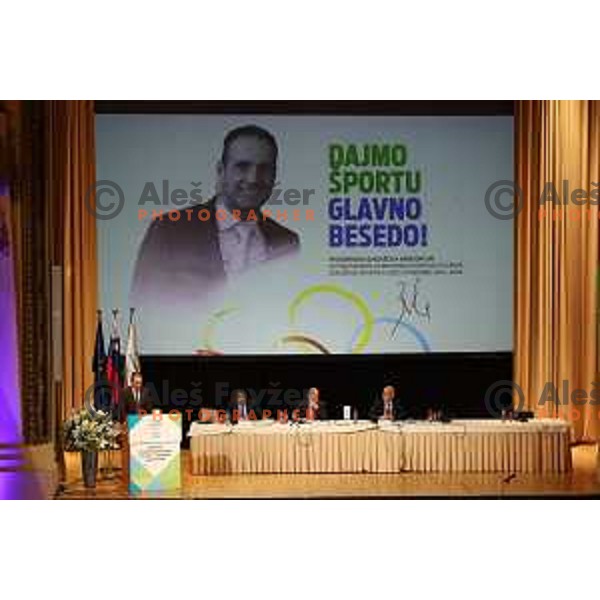 Tomaz Barada, candidate for new president of Slovenia Olympic Committee during his speech at General Assembly of OKS-ZSZ in hotel Union, Ljubljana, Slovenia on December 16, 2022 