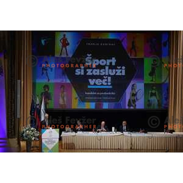 Franjo Bobinac, candidate for new president of Slovenia Olympic Committee during his speech at General Assembly of OKS-ZSZ in hotel Union, Ljubljana, Slovenia on December 16, 2022 