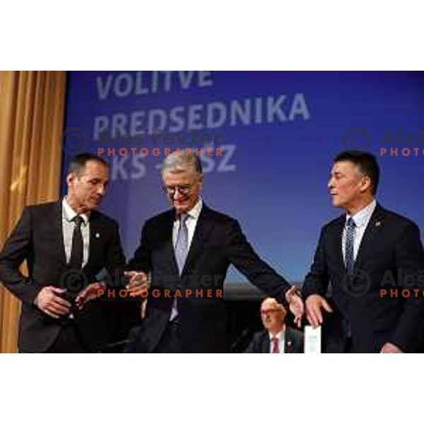 Tomaz Barada, Franjo Bobinac and Janez Sodrznik, candidates for new president of Slovenia Olympic Committee at General Assembly of OKS-ZSZ in hotel Union, Ljubljana, Slovenia on December 16, 2022 