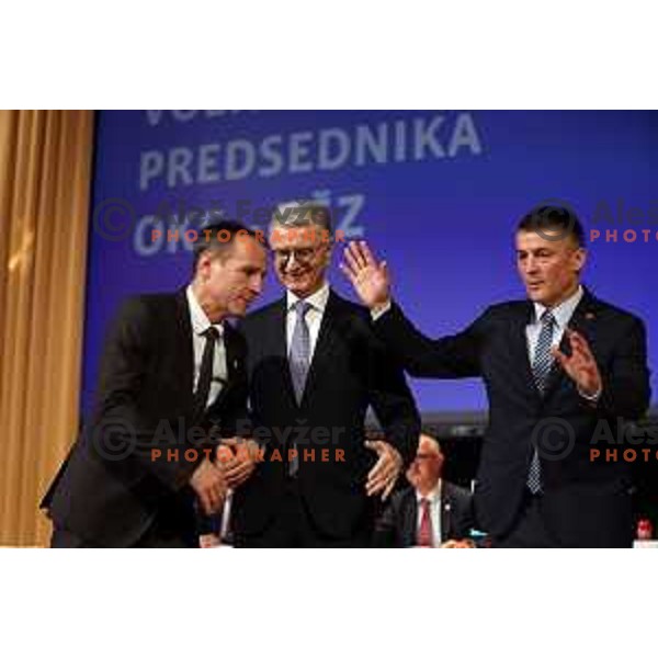 Tomaz Barada, Franjo Bobinac and Janez Sodrznik, candidates for new president of Slovenia Olympic Committee at General Assembly of OKS-ZSZ in hotel Union, Ljubljana, Slovenia on December 16, 2022 