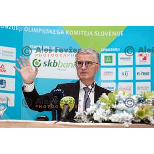 Franjo Bobinac, newly elected president of Slovenia Olympic Committee at press conference after General Assembly of OKS-ZSZ in hotel Union, Ljubljana, Slovenia on December 16, 2022