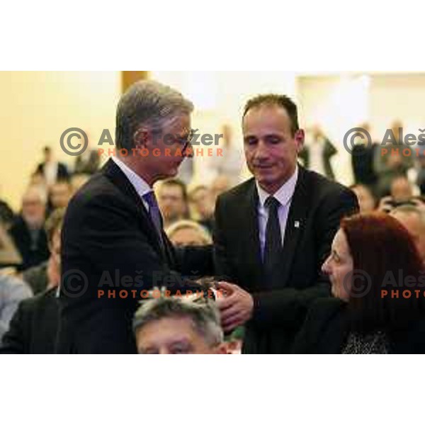Franjo Bobinac, newly elected president of Slovenia Olympic Committee and Tomaz Barada at General Assembly of OKS-ZSZ in hotel Union, Ljubljana, Slovenia on December 16, 2022