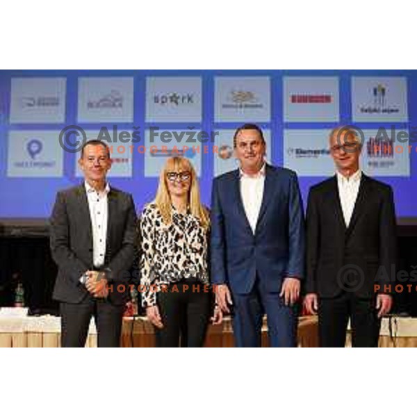 Enzo Smrekar, Katja Koren, Metod Ropret and Miran Kos as vice-presidents at General Assembly of OKS-ZSZ in hotel Union, Ljubljana, Slovenia on December 16, 2022