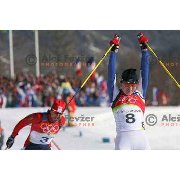 Kristina Smigun, Olympig gold medalist in Cross-country Women\'s 15km Pursuit (7.5km+7.5km) during Torino 2006 Winter Olympic Games in Pragelato Plan, Italy on February 12, 2006