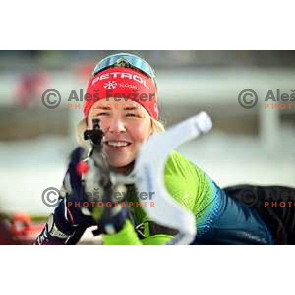 Anamarija Lampic of Slovenia Biathlon team during practice session at Pokljuka, Slovenia on December 22, 2022