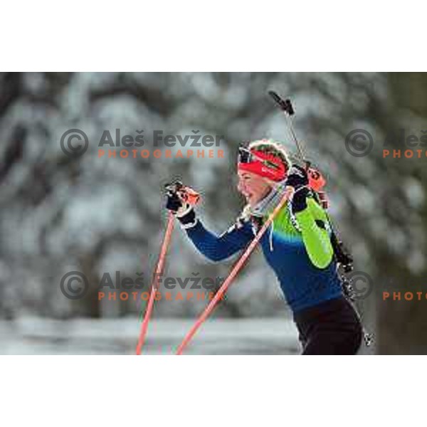 Anamarija Lampic of Slovenia Biathlon team during practice session at Pokljuka, Slovenia on December 22, 2022