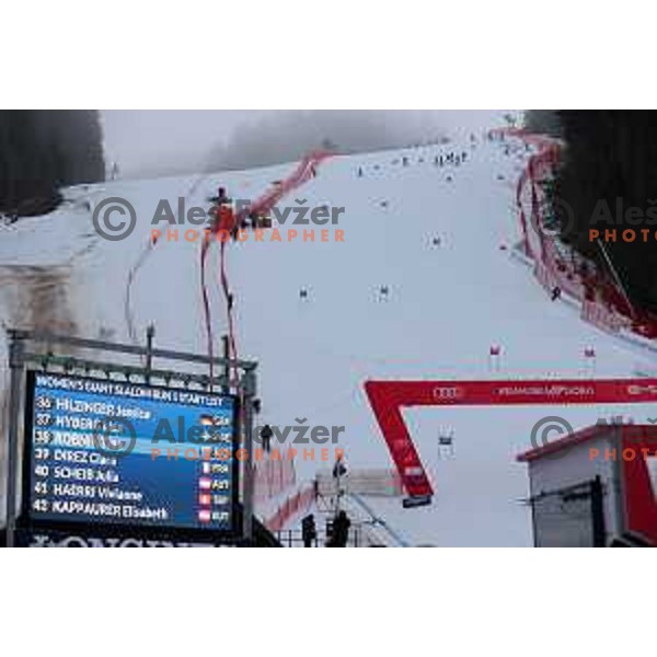 During course inspection before the first run of AUDI FIS Ski World Cup Giant Slalom for 59. Golden Fox Zlata Lisica in Kranjska Gora, Slovenia on January 7, 2023