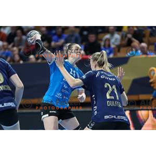 In action during EHF Women’s Champions league match between Krim Mercator (SLO) and BBM Bietigheim (GER) in Ljubljana, Slovenia on January 8, 2023