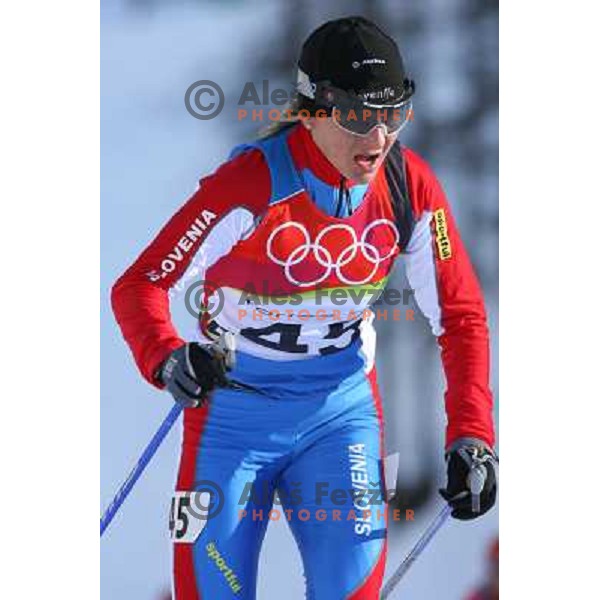 Maja Benedicic of Slovenia competes at Cross-country Women\'s 15km Pursuit (7.5km+7.5km) during Torino 2006 Winter Olympic Games in Pragelato Plan, Italy on February 12, 2006