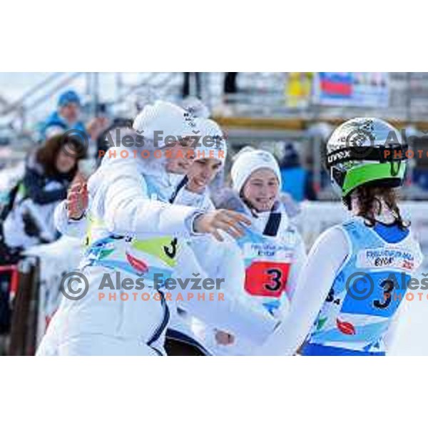 Taja Bodlaj (SLO) competes at European Youth Olympic Festival in team event of women’s Ski Jumping in Planica, Slovenia during EYOF Tarvisio 2023 on January 25, 2023 