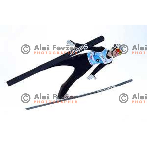 Enej Faletic (SLO) competes in European Youth Olympic Festival at team event of boy’s Ski Jumping in Planica, Slovenia during EYOF Tarvisio 2023 on January 25, 2023 