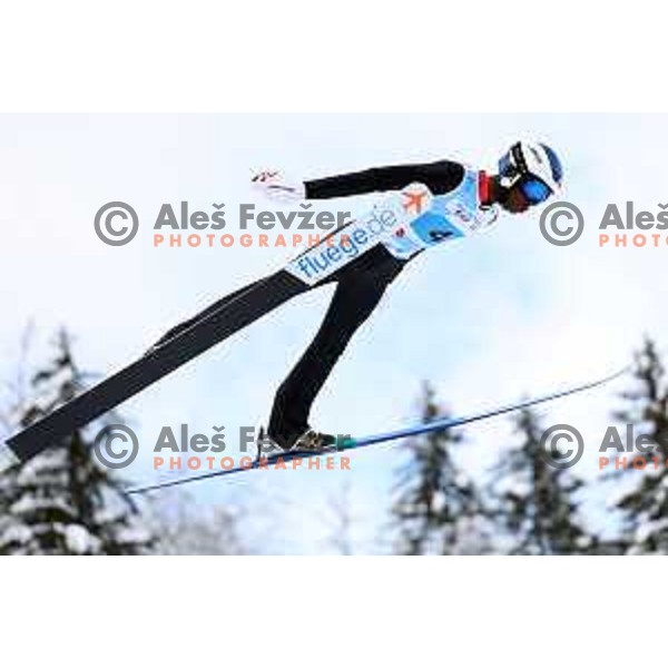 Matheo Vernier (FRA) competes in European Youth Olympic Festival at team event of boy’s Ski Jumping in Planica, Slovenia during EYOF Tarvisio 2023 on January 25, 2023 