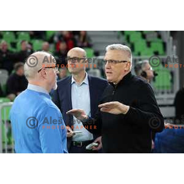 Dusan Hauptmann and Peter Vilfan prior to ABA league 2022-2033 regular season match between Cedevita Olimpija and Buducnost in Ljubljana, Slovenia on January 29, 2023