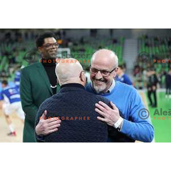 Anton Sercer and Dusan Hauptman at ABA league 2022-2033 regular season match between Cedevita Olimpija and Buducnost in Ljubljana, Slovenia on January 29, 2023