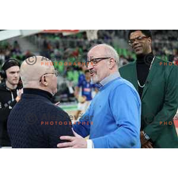 Anton Sercer and Dusan Hauptman at ABA league 2022-2033 regular season match between Cedevita Olimpija and Buducnost in Ljubljana, Slovenia on January 29, 2023