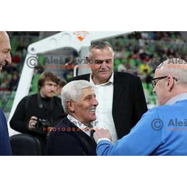 Janez Drvaric, Slavko Kotnik and Dusan Hauptman prior to ABA league 2022-2033 regular season match between Cedevita Olimpija and Buducnost in Ljubljana, Slovenia on January 29, 2023