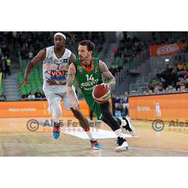 Josh Adams in action during ABA league 2022-2033 regular season match between Cedevita Olimpija and Buducnost in Ljubljana, Slovenia on January 29, 2023