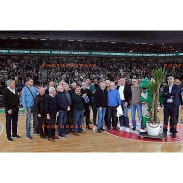 Dusan Hauptman at jersey retirement ceremony at ABA league 2022-2033 regular season match between Cedevita Olimpija and Buducnost in Ljubljana, Slovenia on January 29, 2023