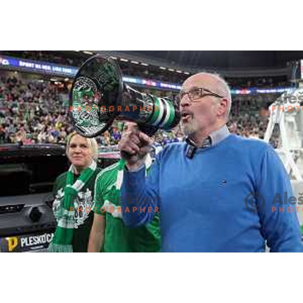 Dusan Hauptman at jersey retirement ceremony at ABA league 2022-2033 regular season match between Cedevita Olimpija and Buducnost in Ljubljana, Slovenia on January 29, 2023