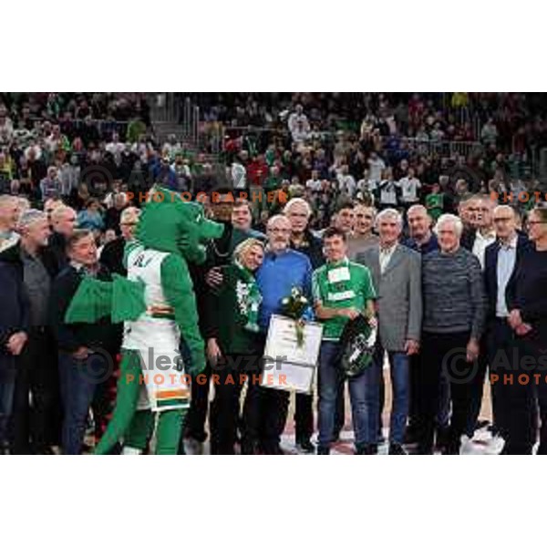 Dusan Hauptman at jersey retirement ceremony at ABA league 2022-2033 regular season match between Cedevita Olimpija and Buducnost in Ljubljana, Slovenia on January 29, 2023