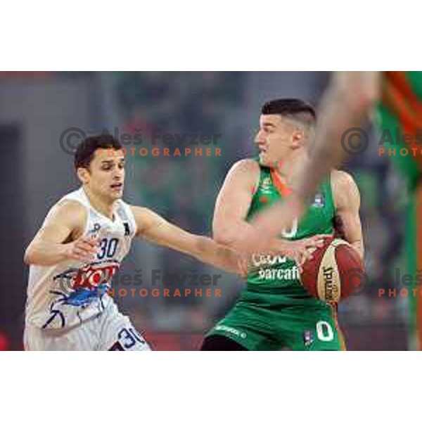 Matic Rebec in action during ABA league 2022-2033 regular season match between Cedevita Olimpija and Buducnost in Ljubljana, Slovenia on January 29, 2023