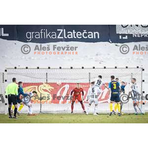 Klemen Mihelak in action during Prva liga Telemach football match between Celje and Mura in Arena z’dezele, Celje, Slovenia on February 11, 2023. Photo: Jure Banfi