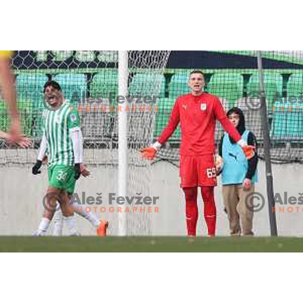 in action during Prva Liga Telemach 2022-2023 football match between Olimpija and Bravo in SRC Stozice, Ljubljana, Slovenia on February 11, 2023