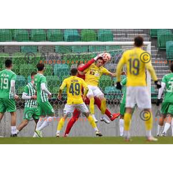 in action during Prva Liga Telemach 2022-2023 football match between Olimpija and Bravo in SRC Stozice, Ljubljana, Slovenia on February 11, 2023