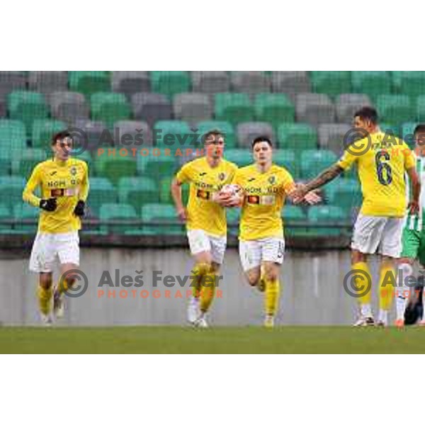 in action during Prva Liga Telemach 2022-2023 football match between Olimpija and Bravo in SRC Stozice, Ljubljana, Slovenia on February 11, 2023