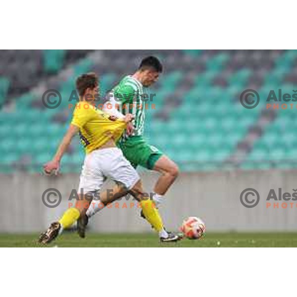 in action during Prva Liga Telemach 2022-2023 football match between Olimpija and Bravo in SRC Stozice, Ljubljana, Slovenia on February 11, 2023