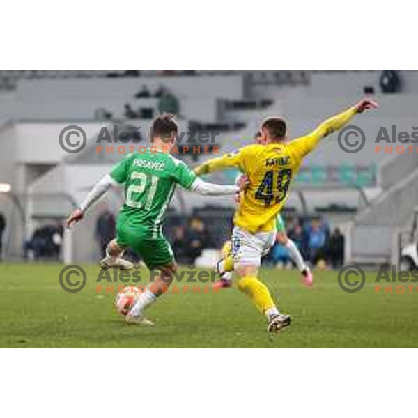 in action during Prva Liga Telemach 2022-2023 football match between Olimpija and Bravo in SRC Stozice, Ljubljana, Slovenia on February 11, 2023