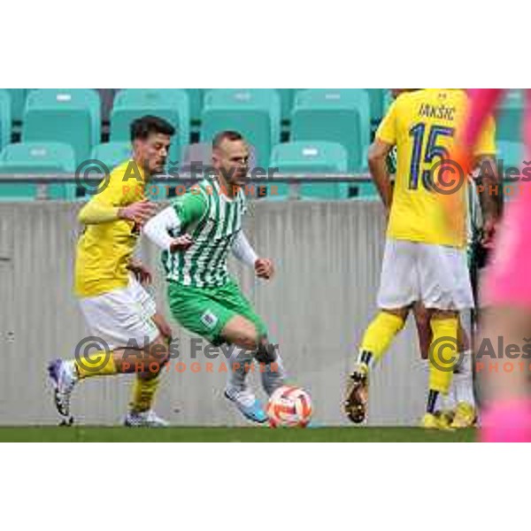 in action during Prva Liga Telemach 2022-2023 football match between Olimpija and Bravo in SRC Stozice, Ljubljana, Slovenia on February 11, 2023