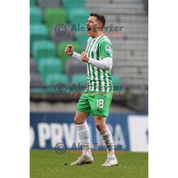 in action during Prva Liga Telemach 2022-2023 football match between Olimpija and Bravo in SRC Stozice, Ljubljana, Slovenia on February 11, 2023