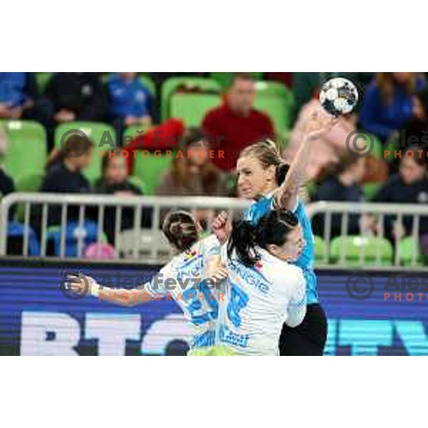 Barbara Lazovic of Krim Mercator in action during EHF Champions league Women 2022-2023 handball match between Krim Mercator (SLO) and CSM Bucuresti (ROU) in Ljubljana, Slovenia on February 12,2023
