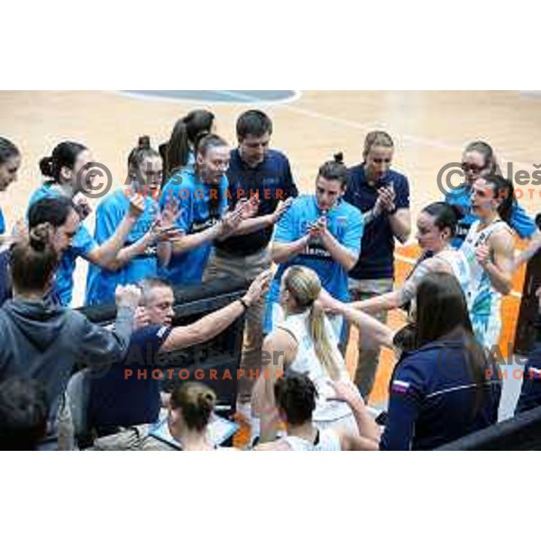 Georgios Dikaioulakos, head coach of Slovenia in action during FIBA Women\'s EuroBasket Qualifiers between Slovenia and Poland in Ljubljana on February 12, 2023