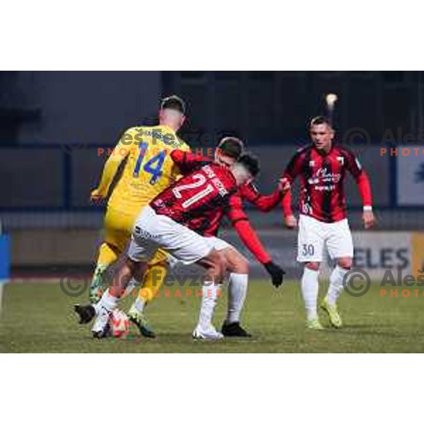 Mirza Hasanbegovic of Domzale during Prva Liga Telemach 2022-2023 football match between Domzale and Tabor Sezana in Sportni park Domzale, Domzale, Slovenia on February 12, 2023