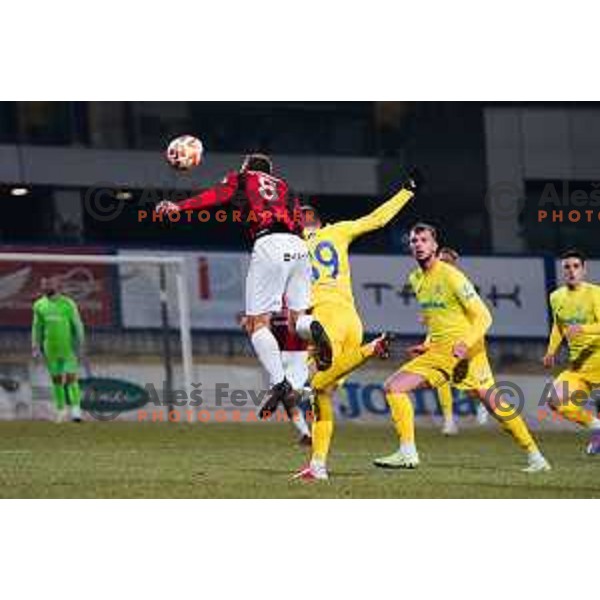 Ziga Ovsenek of Tabor Sezana and Slobodan Vuk of Domzale during Prva Liga Telemach 2022-2023 football match between Domzale and Tabor Sezana in Sportni park Domzale, Domzale, Slovenia on February 12, 2023