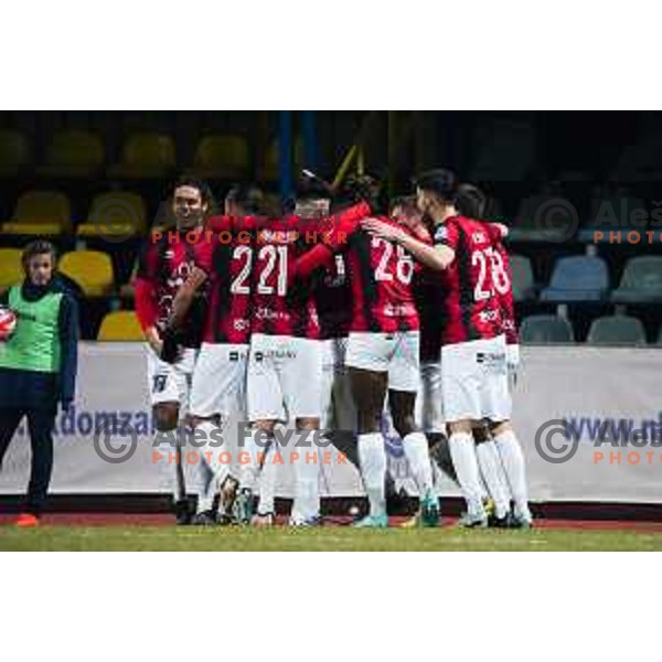 Tabor Sezana celebrates goal during Prva Liga Telemach 2022-2023 football match between Domzale and Tabor Sezana in Sportni park Domzale, Domzale, Slovenia on February 12, 2023