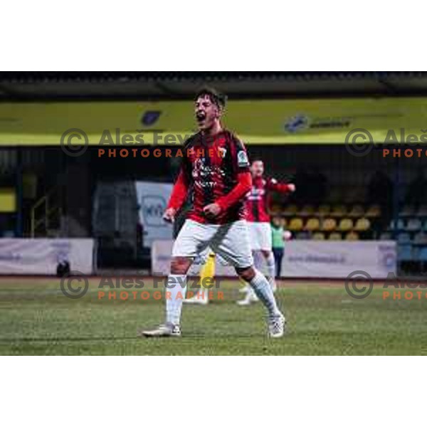 of Tabor Sezana celebrates goal during Prva Liga Telemach 2022-2023 football match between Domzale and Tabor Sezana in Sportni park Domzale, Domzale, Slovenia on February 12, 2023