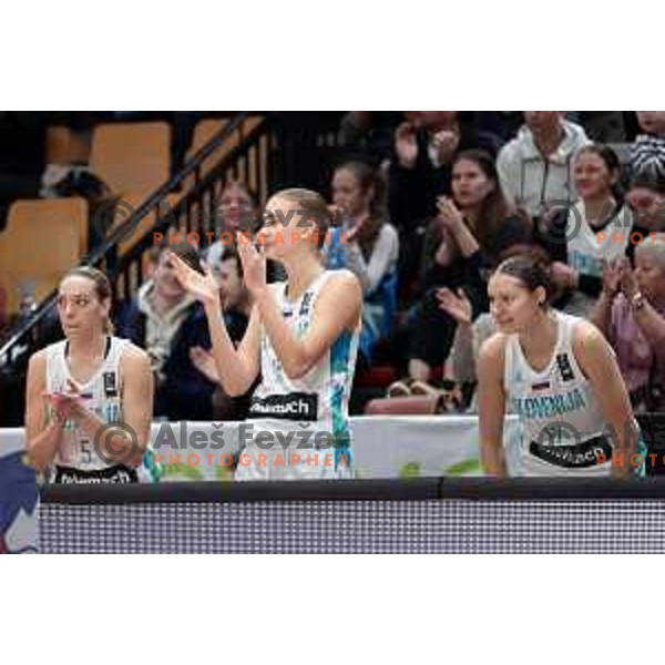 Mojca Jelenc and Ajsa Sivka of Slovenia in action during FIBA Women\'s EuroBasket Qualifiers between Slovenia and Poland in Ljubljana on February 12, 2023