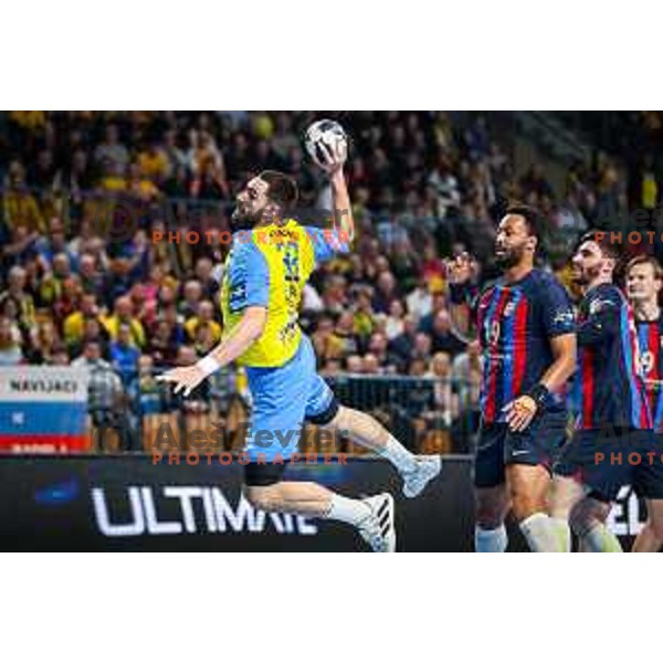 Stefan Zabic in action during EHF Champions League handball match between Celje Pivovarna Lasko and Barcelona handball in Zlatorog Arena, Celje, Slovenia on February 15, 2023