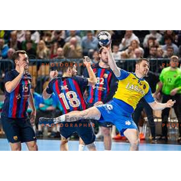 Mitja Janc in action during EHF Champions League handball match between Celje Pivovarna Lasko and Barcelona handball in Zlatorog Arena, Celje, Slovenia on February 15, 2023