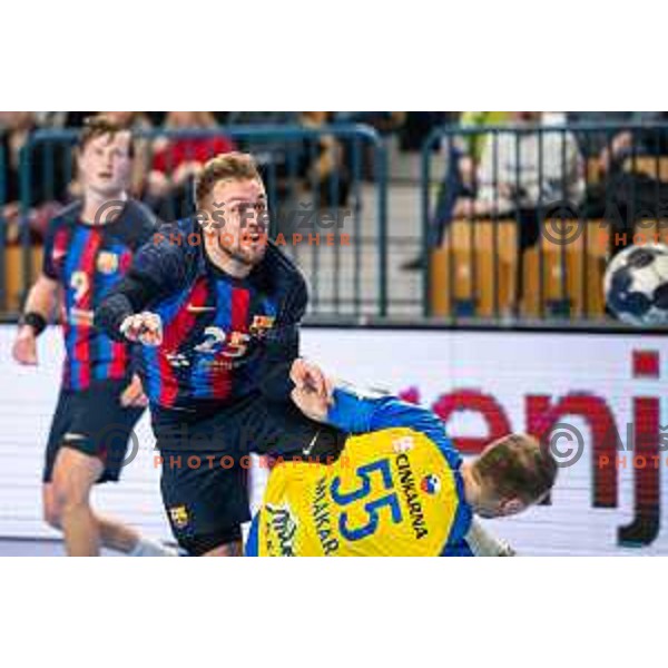 in action during EHF Champions League handball match between Celje Pivovarna Lasko and Barcelona handball in Zlatorog Arena, Celje, Slovenia on February 15, 2023