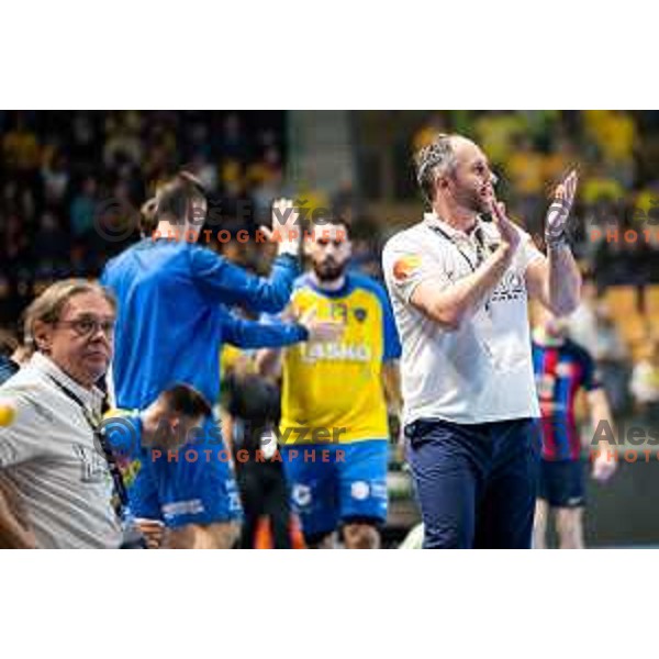 Alem Toskic in action during EHF Champions League handball match between Celje Pivovarna Lasko and Barcelona handball in Zlatorog Arena, Celje, Slovenia on February 15, 2023