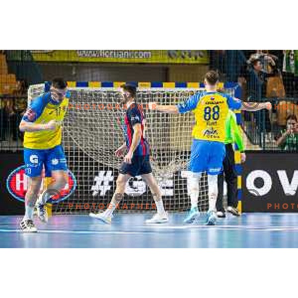 Aleks Vlah in action during EHF Champions League handball match between Celje Pivovarna Lasko and Barcelona handball in Zlatorog Arena, Celje, Slovenia on February 15, 2023