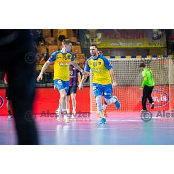 Aleks Vlah in action during EHF Champions League handball match between Celje Pivovarna Lasko and Barcelona handball in Zlatorog Arena, Celje, Slovenia on February 15, 2023