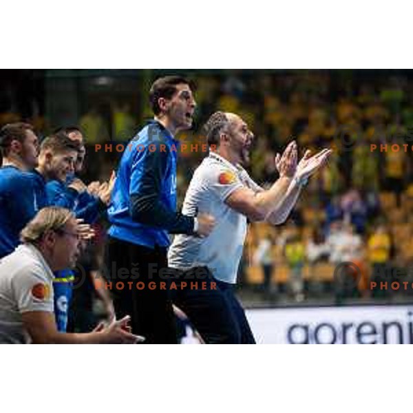 Alem Toskic in action during EHF Champions League handball match between Celje Pivovarna Lasko and Barcelona handball in Zlatorog Arena, Celje, Slovenia on February 15, 2023